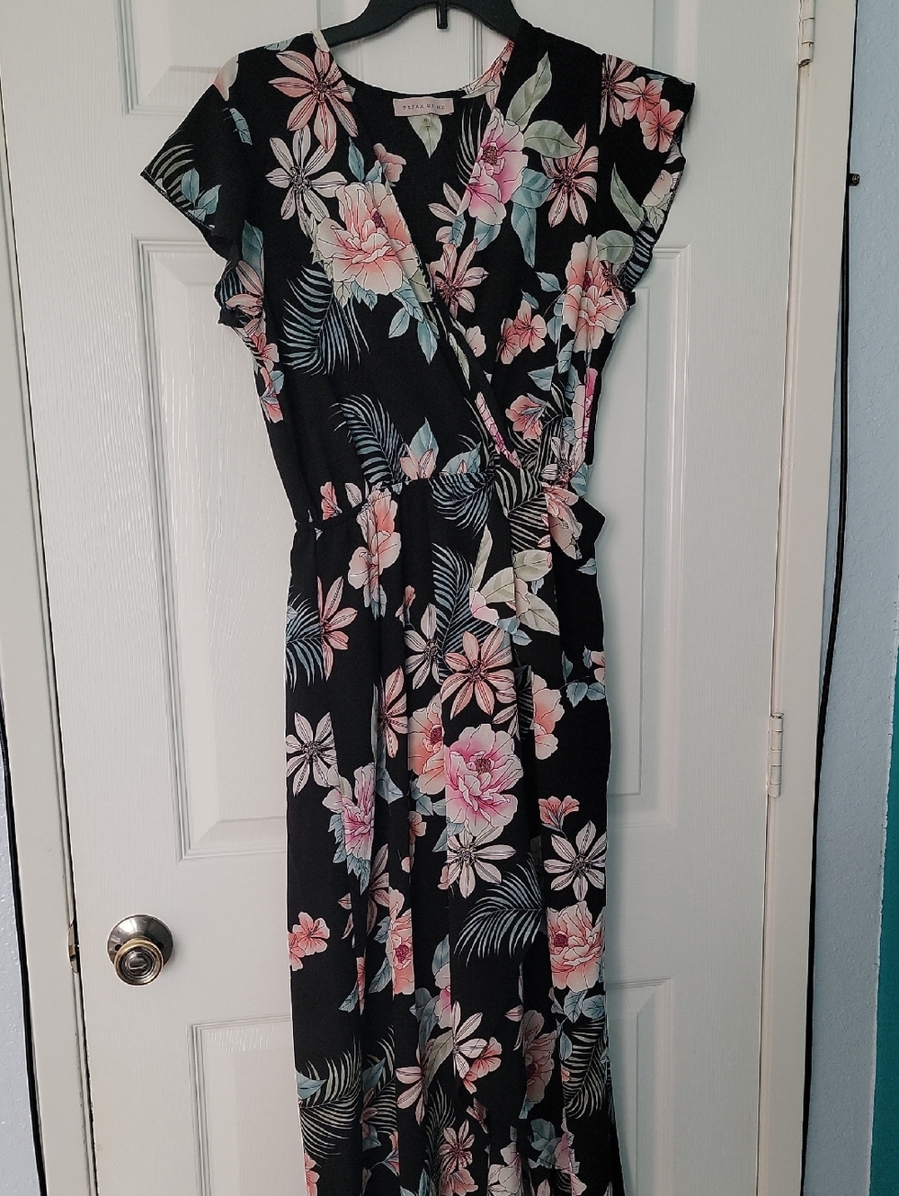 Floral Wrap Maxi Dress - Black with Pink Bloom